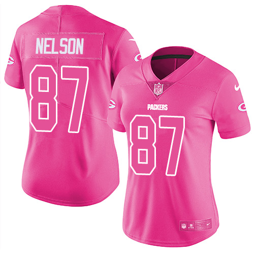 Nike Green Bay Packers #87 Jordy Nelson Pink Women's Stitched NFL Limited Rush Fashion Jersey