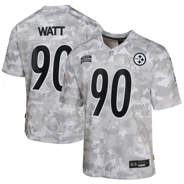 Youth Pittsburgh Steelers #90 T.J. Watt Nike Arctic Camo 2024 Salute to Service Game Jersey