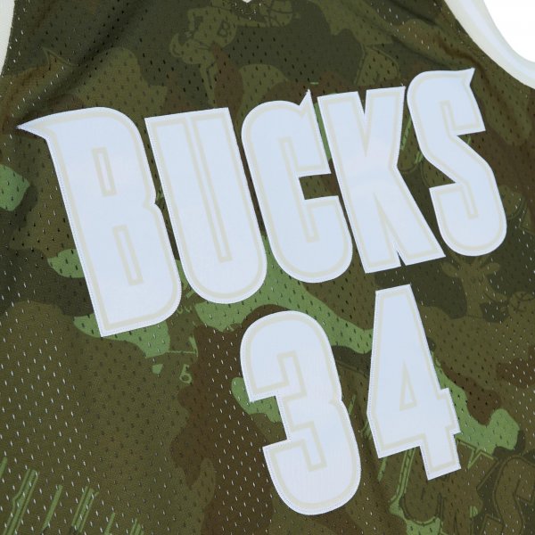 Men's Milwaukee Bucks Ray Allen Mitchell & Ness Camo Hardwood Classics 2000/01 Ghost Green Swingman Jersey