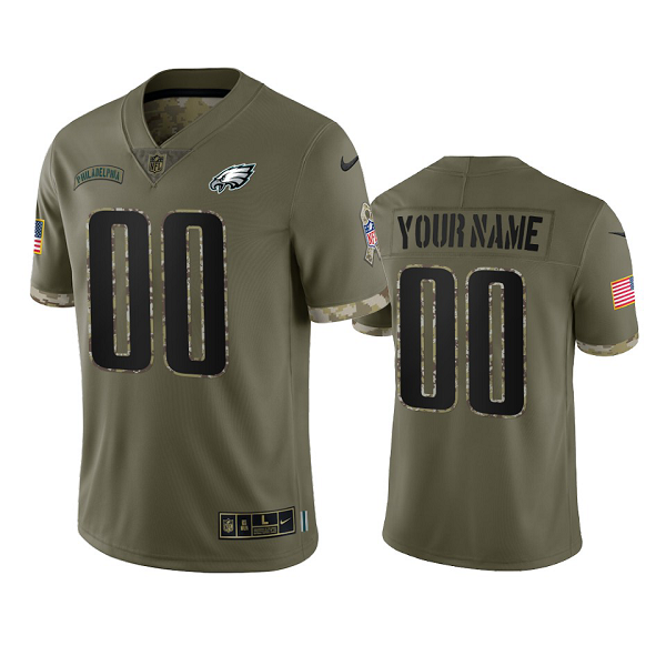 Philadelphia Eagles Custom Olive 2022 Salute To Service Limited Jersey #00