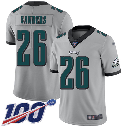 Men's Philadelphia Eagles #26 Miles Sanders Silver Stitched NFL Limited Inverted Legend 100th Season Jersey