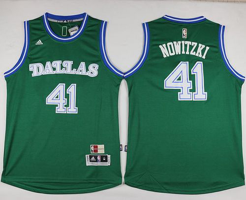 Men's Dallas Mavericks #41 Dirk Nowitzki Green Hardwood Classics Performance Stitched NBA Jersey