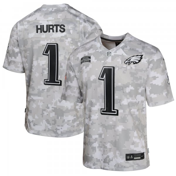 Youth Philadelphia Eagles #1 Jalen Hurts Nike Arctic Camo 2024 Salute to Service Game Jersey