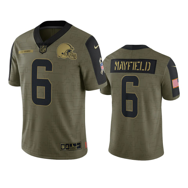 Cleveland Browns Baker Mayfield Olive 2021 Salute To Service Limited Men's NFL Jersey