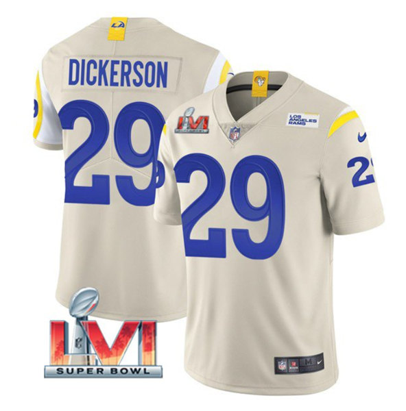 Men's Los Angeles Rams #29 Eric Dickerson Bone 2022 Super Bowl LVI Vapor Limited Stitched Jersey