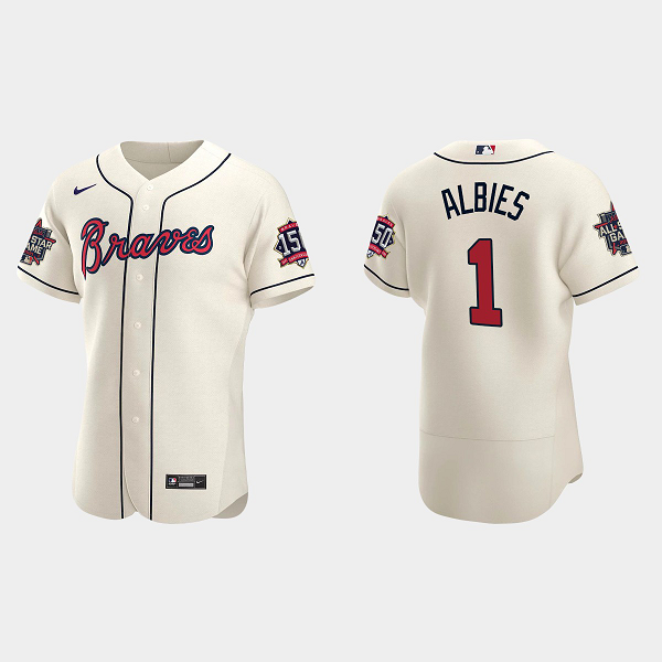 Men's Atlanta Braves #1 Ozzie Albies Cream Alternate 2021 MLB All-Star Jersey