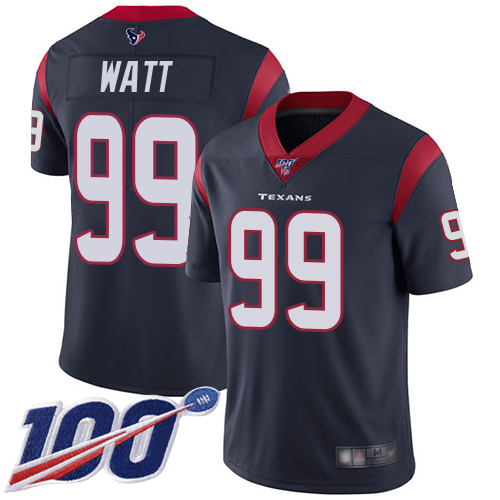 Men's Houston Texans #99 J.J. Watt Navy Blue Team Color Stitched NFL 100th Season Vapor Limited Jersey