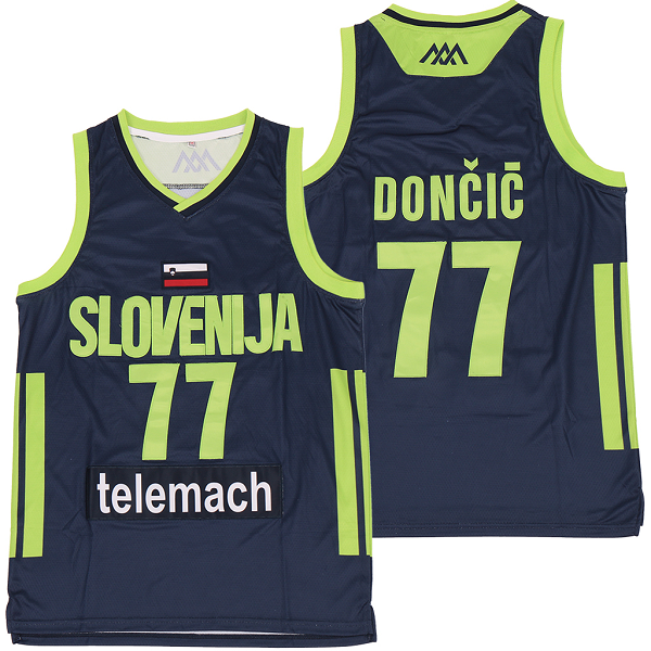 Men's Slovenija EuroLeague #77 Luka Doncic Basketball Navy Throwback Retro Jersey