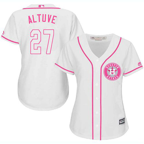 Houston Astros #27 Jose Altuve White/Pink Fashion Women's Stitched MLB Jersey