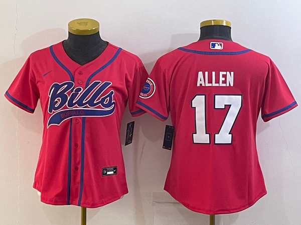 Women's Buffalo Bills #17 Josh Allen Red Stitched Baseball Cool Base Jersey