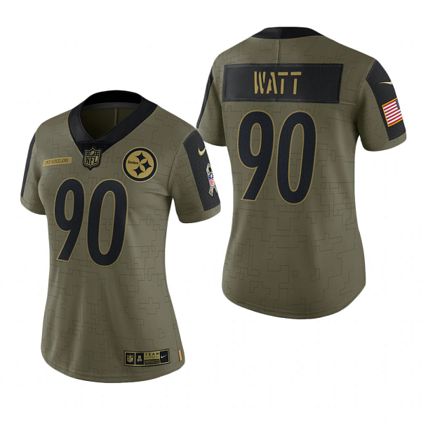 Women's Pittsburgh Steelers T.J. Watt Olive 2021 Salute To Service Limited NFL Jersey