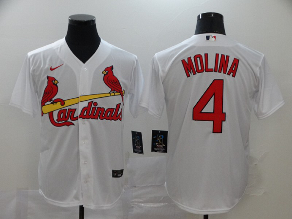 Men's St. Louis Cardinals #4 Yadier Molina White Stitched MLB Cool Base Nike Jersey