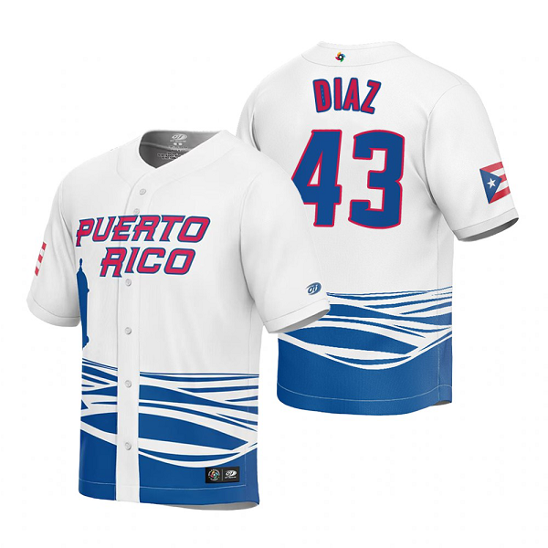 Puerto Rico Baseball Alexis Diaz White 2023 World Baseball Classic Jersey