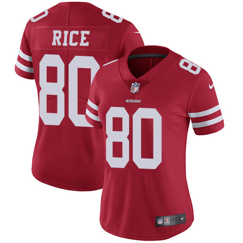 Nike San Francisco 49ers #80 Jerry Rice Red Team Color Women's Stitched NFL Vapor Untouchable Limited Jersey