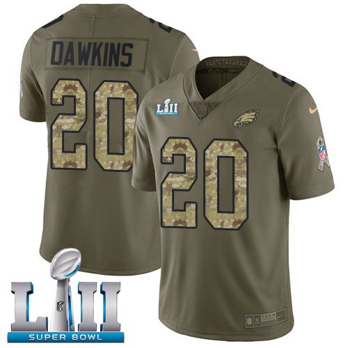 Men's Nike NFL Philadelphia Eagles #20 Brian Dawkins Limited Olive/Camo 2017 Salute to Service Super Bowl LII Jersey