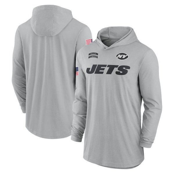 Men's Nike Gray New York Jets 2024 Salute to Service Lightweight Performance Long Sleeve Hoodie T-Shirt