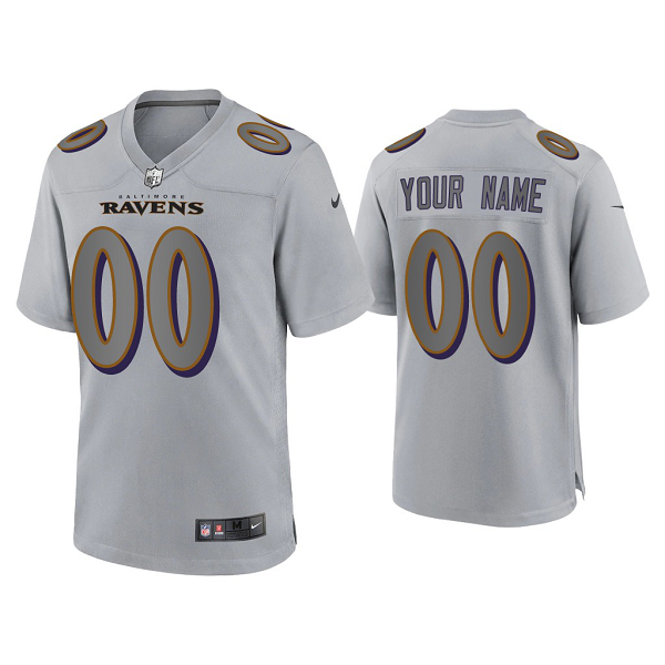 Men's Baltimore Ravens Custom Gray Atmosphere Fashion Game Jersey