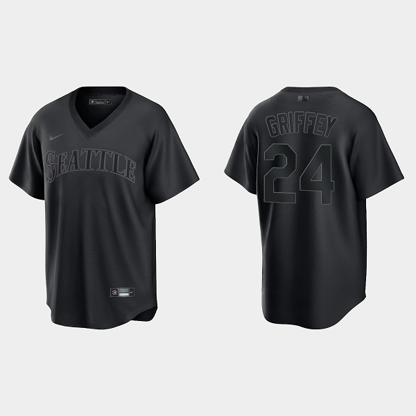 Men's Seattle Mariners #24 Ken Griffey Jr. Pitch Black Fashion Cool Base Jersey - Black