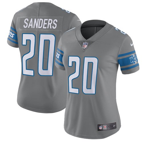 Nike Detroit Lions #20 Barry Sanders Gray Women's Stitched NFL Limited Rush Jersey