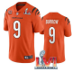 Youth Cincinnati Bengals #9 Joe Burrow 2022 Orange With C Patch Super Bowl LVI Vapor Limited Stitched Jersey