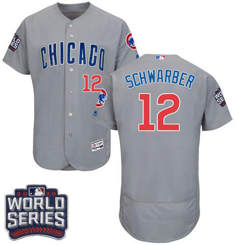 Chicago Cubs #12 Kyle Schwarber Grey Flexbase Collection Road 2016 World Series Bound Stitched MLB Jersey