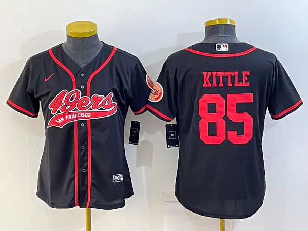 Women's San Francisco 49ers #85 George Kittle Black Stitched Baseball Cool Base Jersey