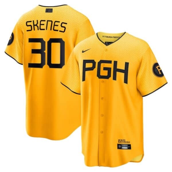 Men's Pittsburgh Pirates #30 Paul Skenes 2023 MLB Draft Jersey Stitched Gold