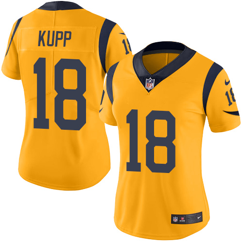 Nike Los Angeles Rams #18 Cooper Kupp Gold Women's Stitched NFL Limited Rush Jersey