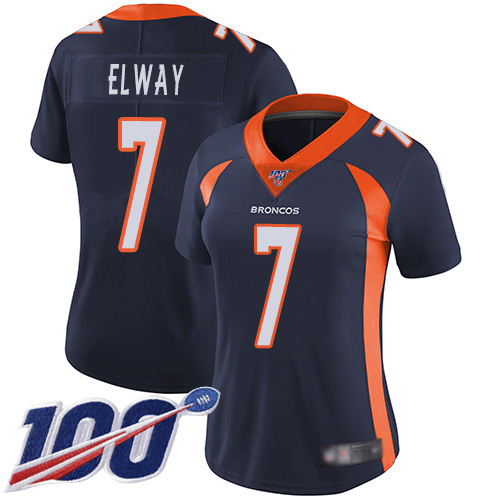 Women's Denver Broncos #7 John Elway Navy Blue AlternateStitched NFL 100th Season Vapor Limited Jersey