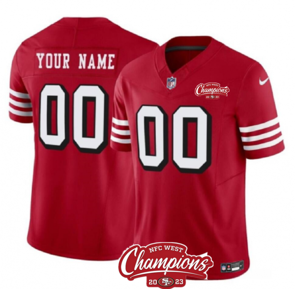 Men's San Francisco 49ers Active Player Custom Red 2023 F.U.S.E. NFC West Champions Patch Alternate Stitched NFL Jersey