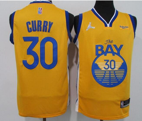 Men's Golden State Warriors #30 Stephen Curry 75th Anniversary Yellow Stitched NBA Jersey