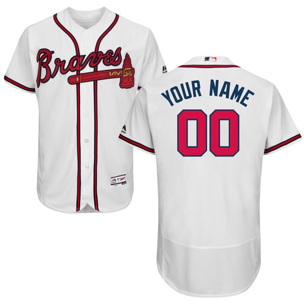 Men's Atlanta Braves Majestic Home White Flex Base Collection Custom MLB Jersey