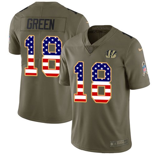 Nike Cincinnati Bengals #18 A.J. Green Olive/USA Flag Men's Stitched NFL Limited 2017 Salute To Service Jersey