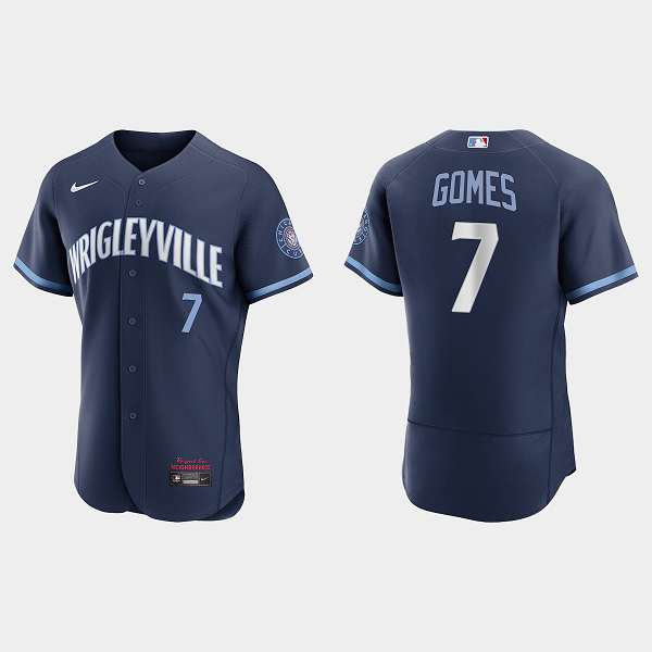 Men's Chicago Cubs #7 Yan Gomes Navy 2021 City Connect MLB Jersey