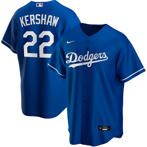 Men's Nike Los Angeles Dodgers #22 Clayton Kershaw Nike Royal Alternate 2020 MLB Jersey