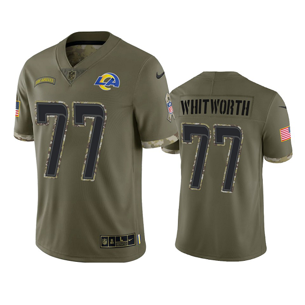 Los Angeles Rams Andrew Whitworth Olive 2022 Salute To Service Jersey #77